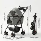 2-in-1 Foldable 4-Wheel Pet Stroller with Light Barrier & Removable Travel Carrier