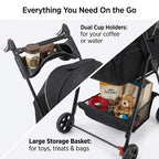 2-in-1 Foldable 4-Wheel Pet Stroller with Light Barrier & Removable Travel Carrier