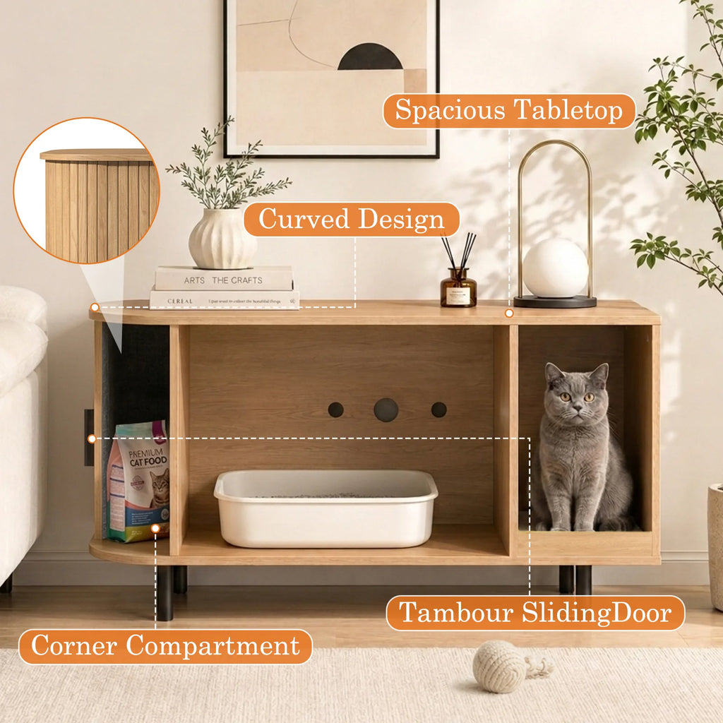 Sliding-Door Wooden Litter Box End Table with Drawer
