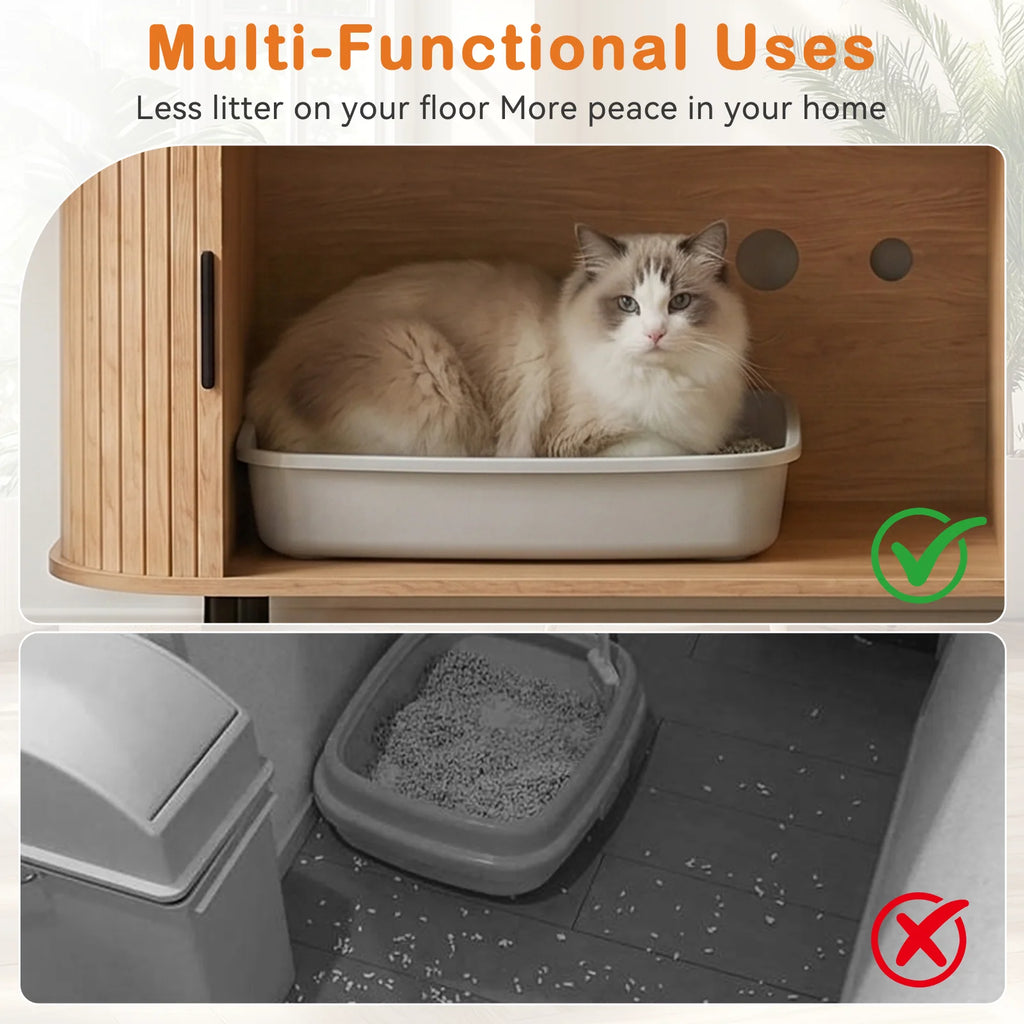 Sliding-Door Wooden Litter Box End Table with Drawer