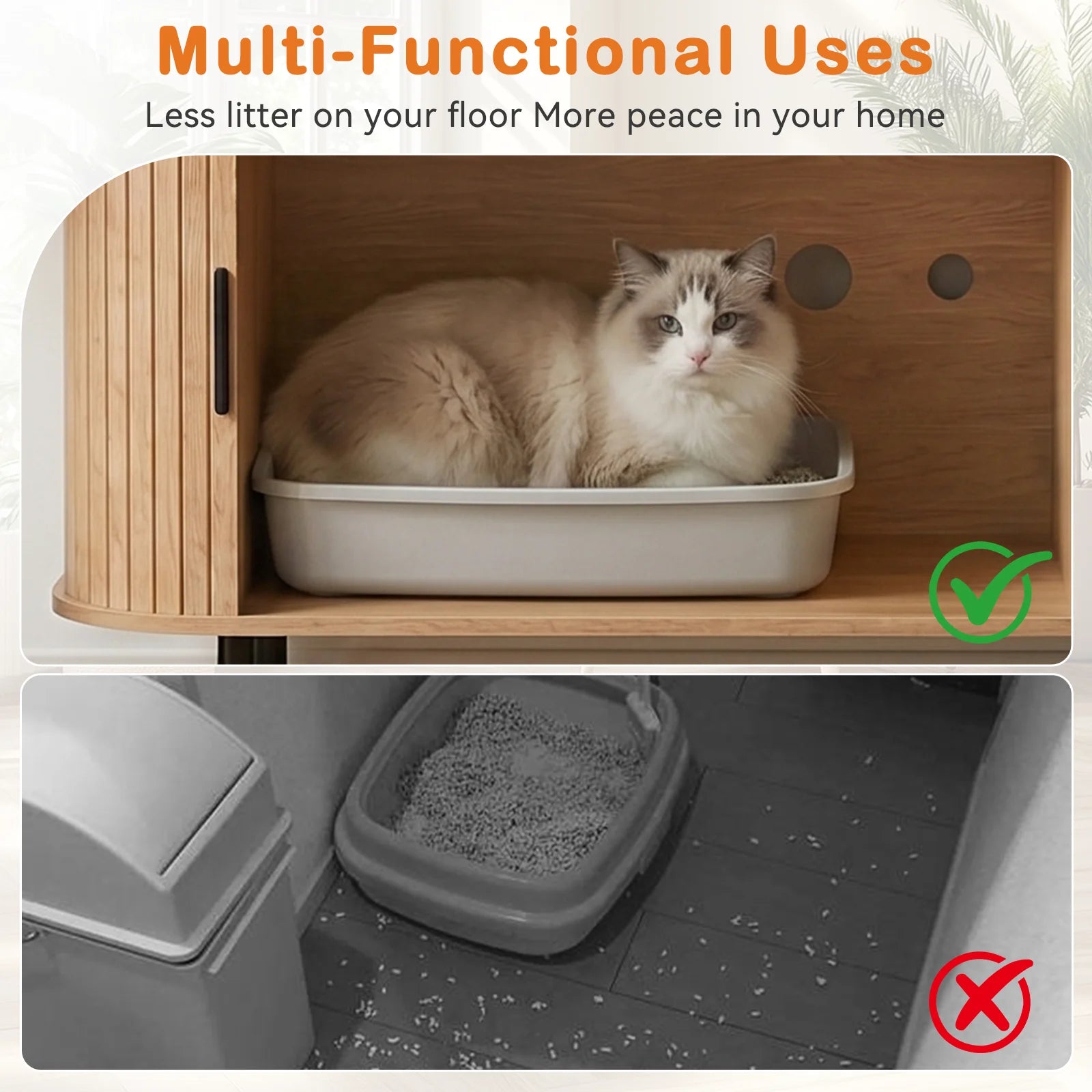 Sliding-Door Wooden Litter Box End Table with Drawer