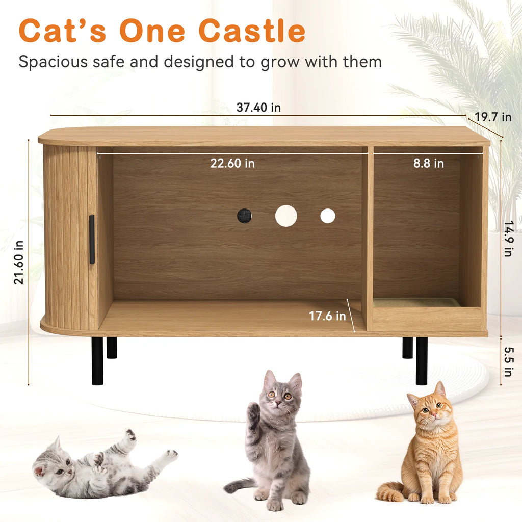 Sliding-Door Wooden Litter Box End Table with Drawer