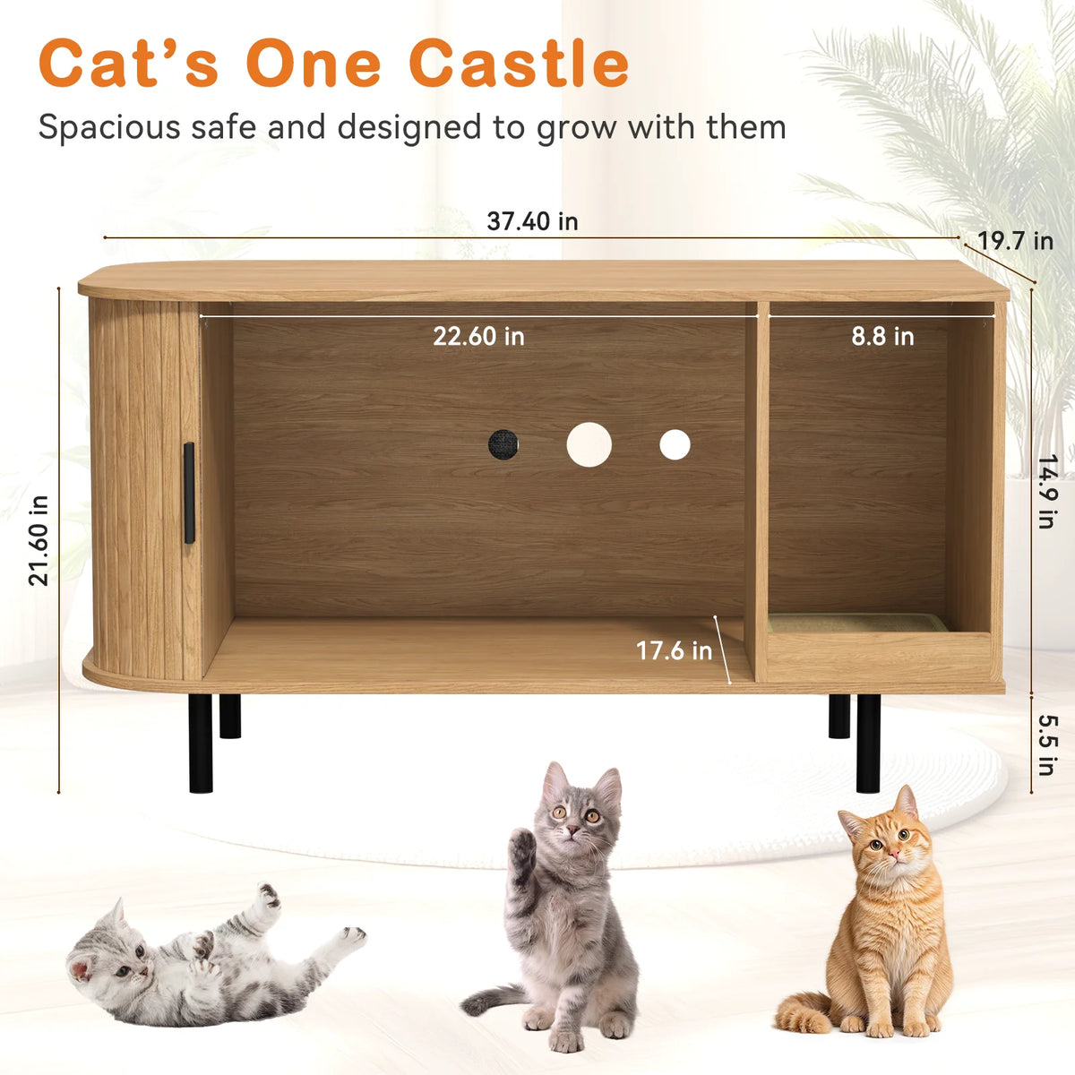 Sliding-Door Wooden Litter Box End Table with Drawer
