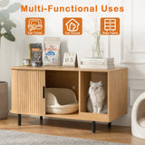 Sliding-Door Wooden Litter Box End Table with Drawer