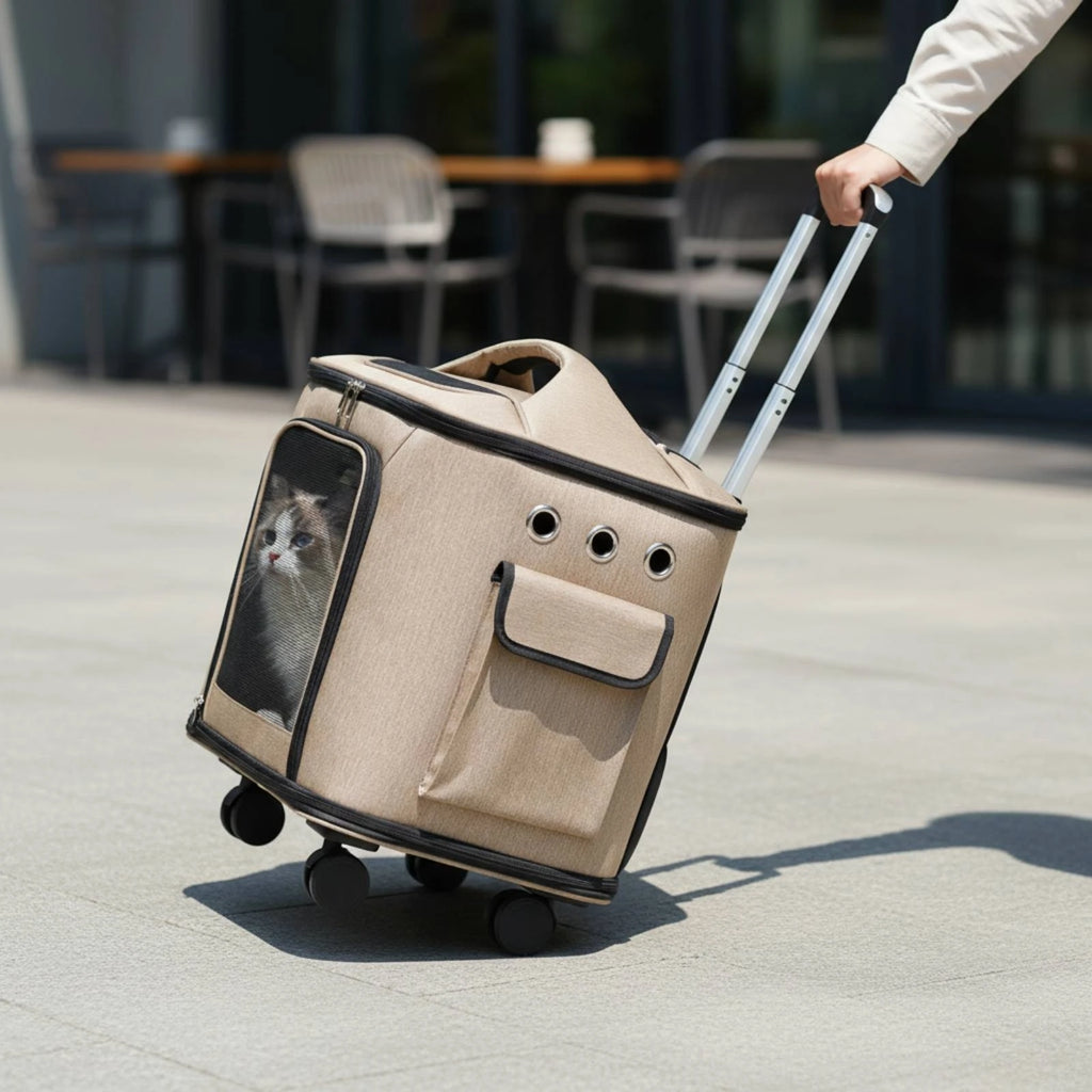 Rolling Cat Carrier Suitcase with Quiet Wheels & Multiple Carry Options