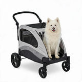 Foldable Steel Frame Large Dog Stroller, Shock‑Absorbing Pet Cart with Washable Pad & Storage Bag for Outdoor Walking