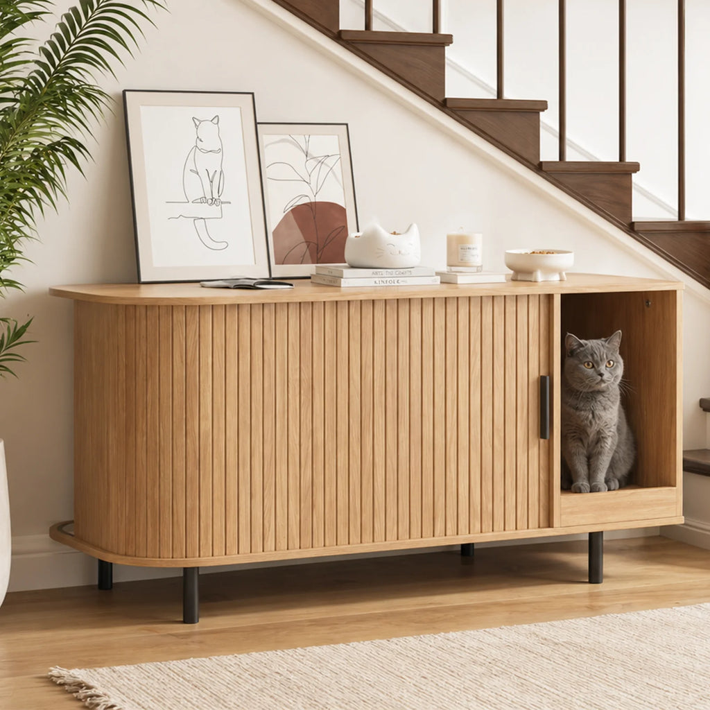 Sliding-Door Wooden Litter Box End Table with Drawer