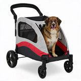 Foldable Steel Frame Large Dog Stroller, Shock‑Absorbing Pet Cart with Washable Pad & Storage Bag for Outdoor Walking