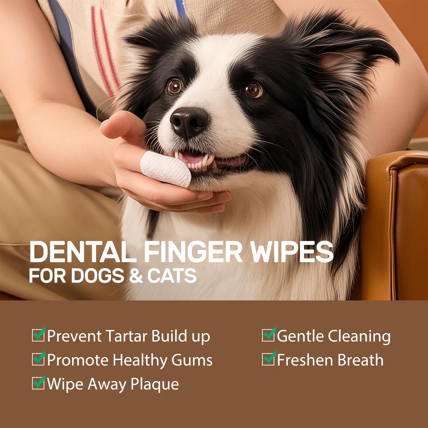 Disposable Dental Finger Wipes for Dogs & Cats — Gentle Teeth Cleaning, 60-Pack