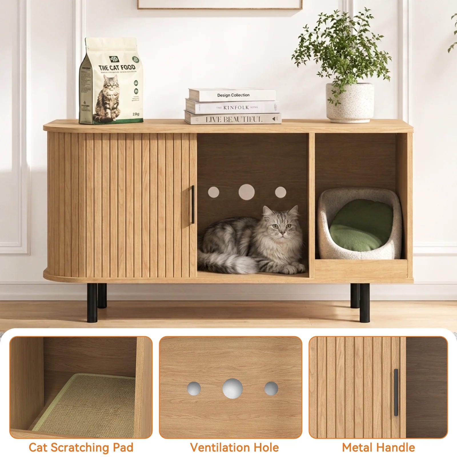 Sliding-Door Wooden Litter Box End Table with Drawer