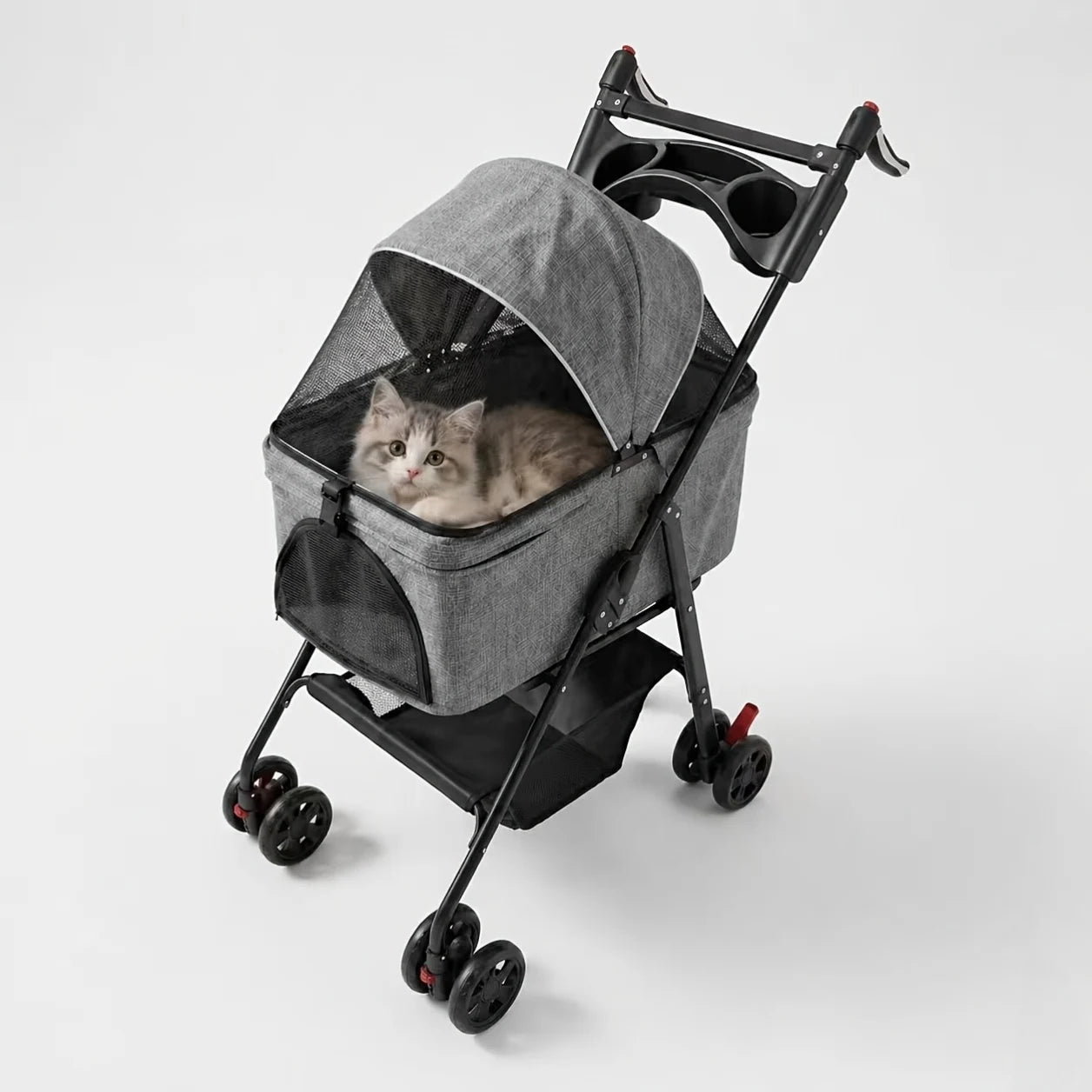 2-in-1 Foldable 4-Wheel Pet Stroller with Light Barrier & Removable Travel Carrier