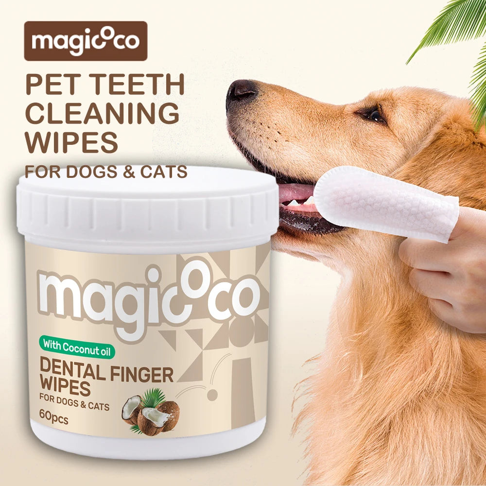Disposable Dental Finger Wipes for Dogs & Cats — Gentle Teeth Cleaning, 60-Pack