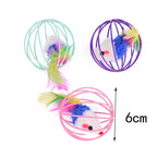 5-Pack Feather Wand Cat Teaser Toy Set with Bell & Mouse Cage — Colorful Stick Toys for Cats