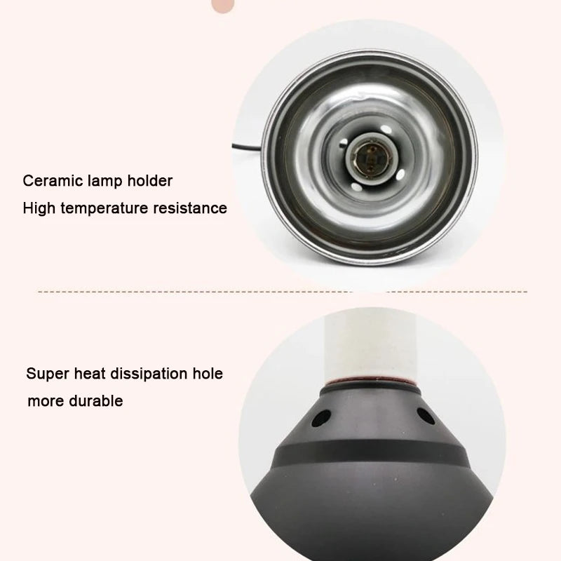 300W Dome Reptile Lamp Fixture — Aluminum Reflector Heat Lamp Stand, E27