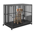 Heavy-Duty 3-Door Metal Dog Crate with Wheels