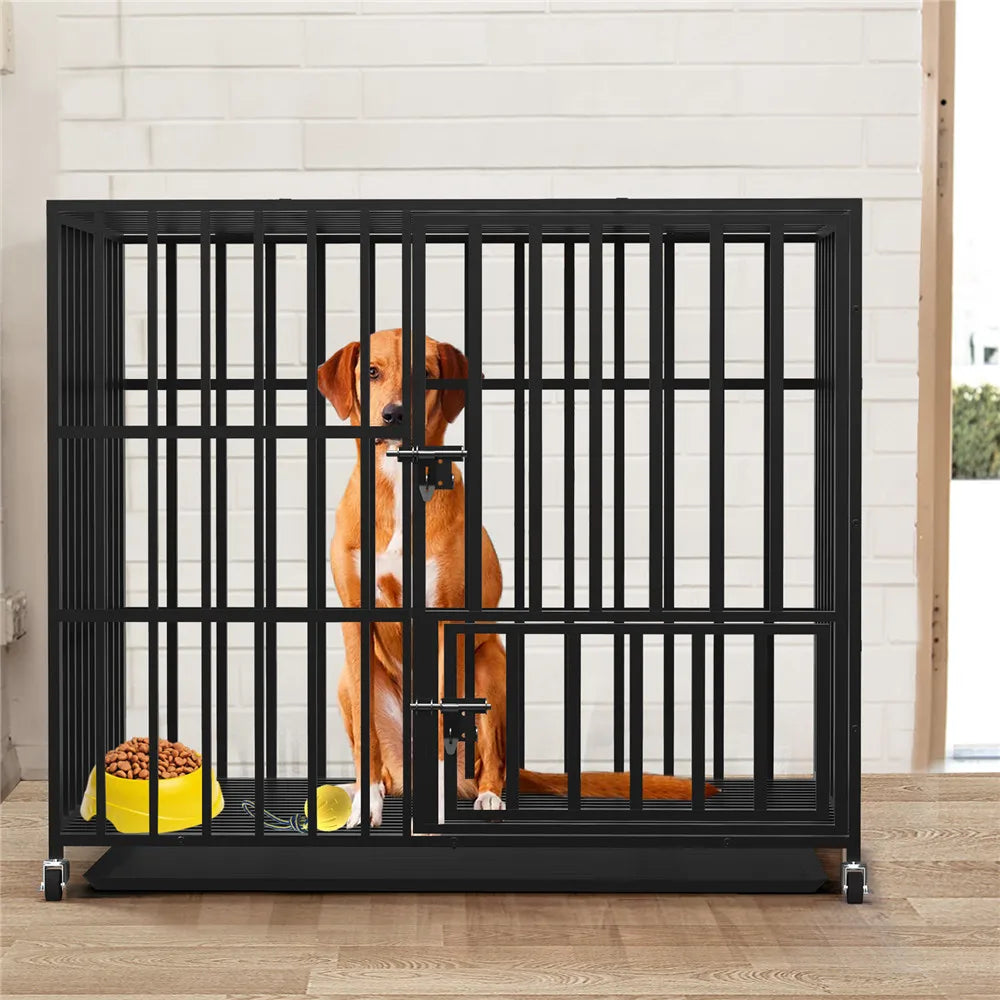 Heavy-Duty 3-Door Metal Dog Crate with Wheels