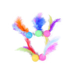 5-Pack Feather Wand Cat Teaser Toy Set with Bell & Mouse Cage — Colorful Stick Toys for Cats