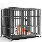 Heavy-Duty 3-Door Metal Dog Crate with Wheels