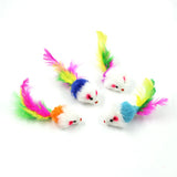 5-Pack Feather Wand Cat Teaser Toy Set with Bell & Mouse Cage — Colorful Stick Toys for Cats