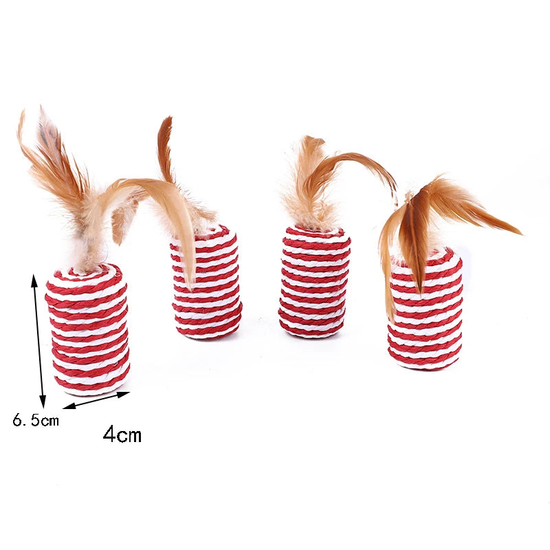 5-Pack Feather Wand Cat Teaser Toy Set with Bell & Mouse Cage — Colorful Stick Toys for Cats