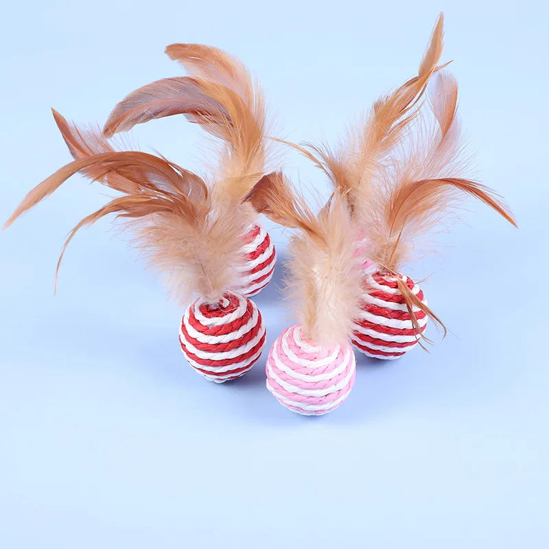 5-Pack Feather Wand Cat Teaser Toy Set with Bell & Mouse Cage — Colorful Stick Toys for Cats