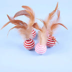 5-Pack Feather Wand Cat Teaser Toy Set with Bell & Mouse Cage — Colorful Stick Toys for Cats