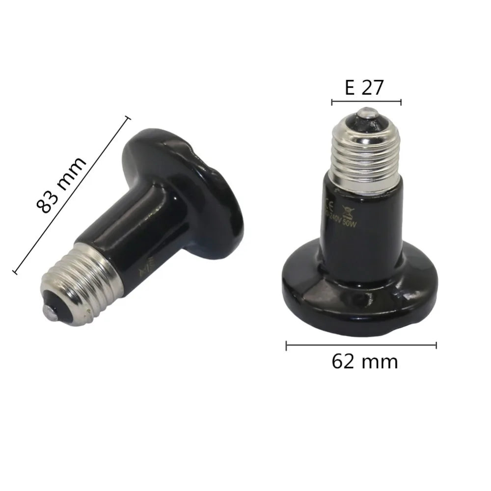 Ceramic No-Light Heat Lamp for Reptiles — E27, 25W-100W, 110V/220V