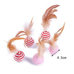 5-Pack Feather Wand Cat Teaser Toy Set with Bell & Mouse Cage — Colorful Stick Toys for Cats