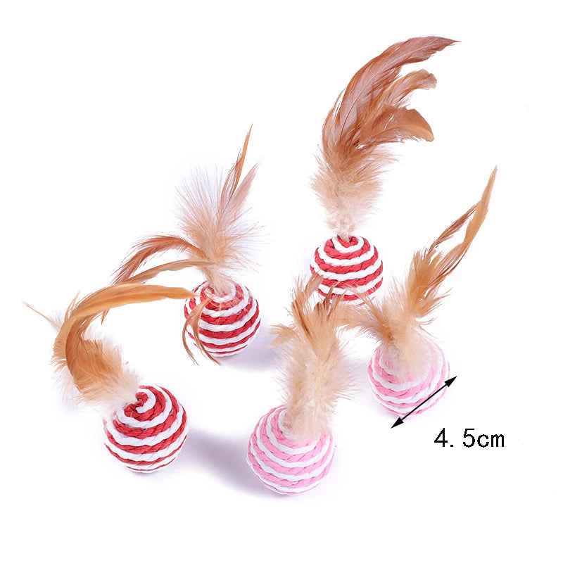 5-Pack Feather Wand Cat Teaser Toy Set with Bell & Mouse Cage — Colorful Stick Toys for Cats