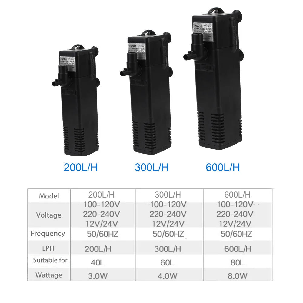 Low Water Level Turtle Tank Filter with Oxygen Pump 8W