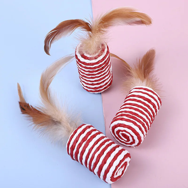 5-Pack Feather Wand Cat Teaser Toy Set with Bell & Mouse Cage — Colorful Stick Toys for Cats