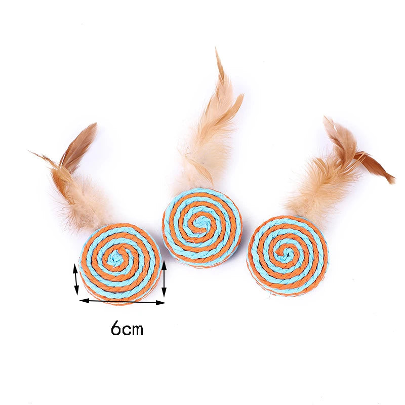 5-Pack Feather Wand Cat Teaser Toy Set with Bell & Mouse Cage — Colorful Stick Toys for Cats