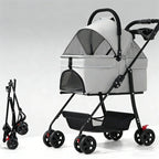 Foldable 4-Wheel Eco-Friendly All-Season Pet Stroller with Oxford & Metal Frame — Up to 37 lbs