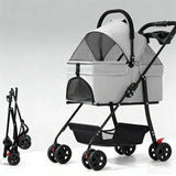 Foldable 4-Wheel Lightweight Eco-Friendly All-Season Pet Stroller Oxford Metal Frame Portable For Small Medium Pets 17kg Maximum