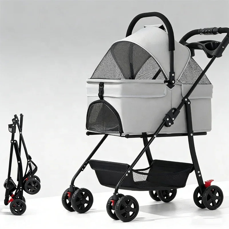 Foldable 4-Wheel Eco-Friendly All-Season Pet Stroller with Oxford & Metal Frame — Up to 37 lbs