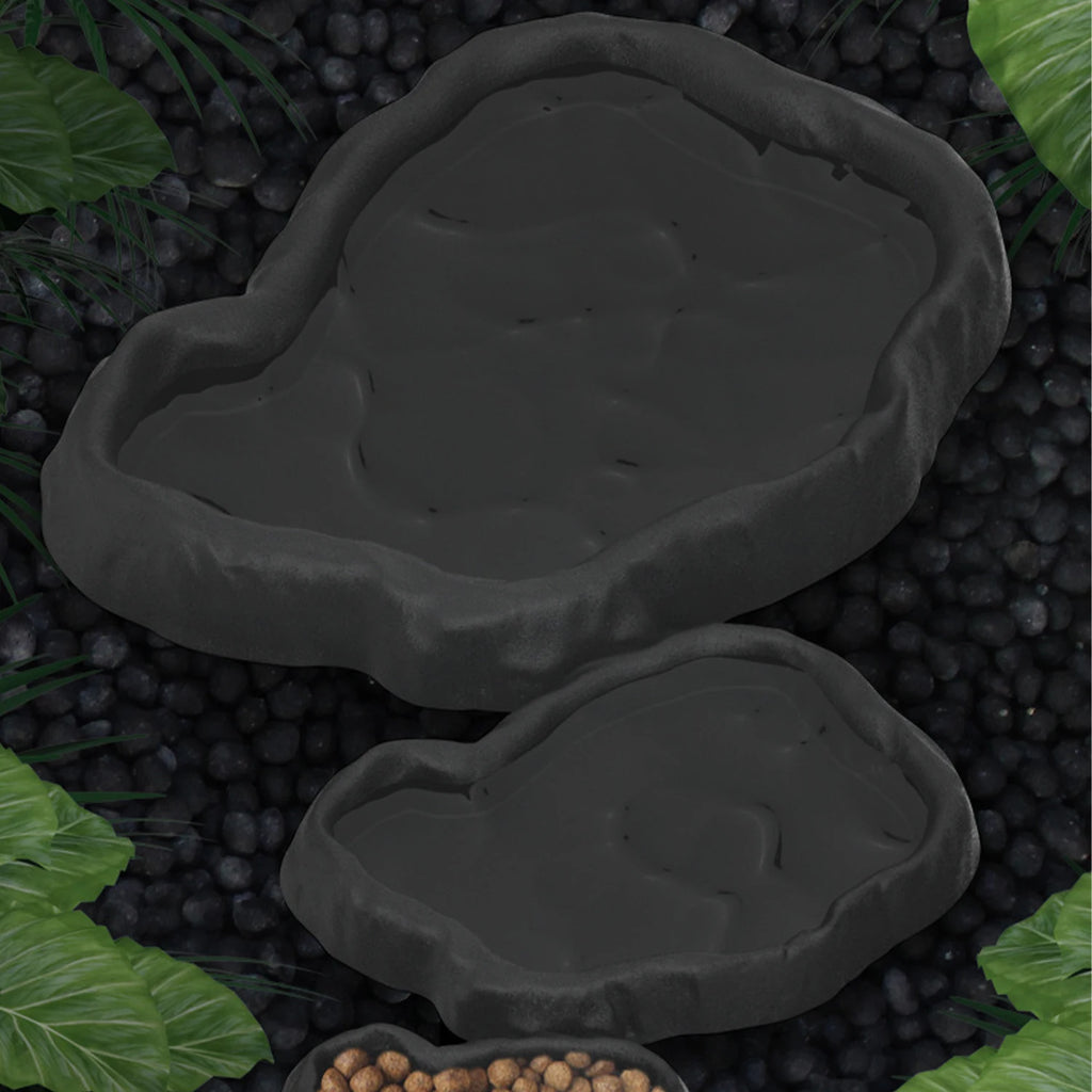 2-Pack Imitation Rock Feeder Bowls — Reptile Food & Water Dishes