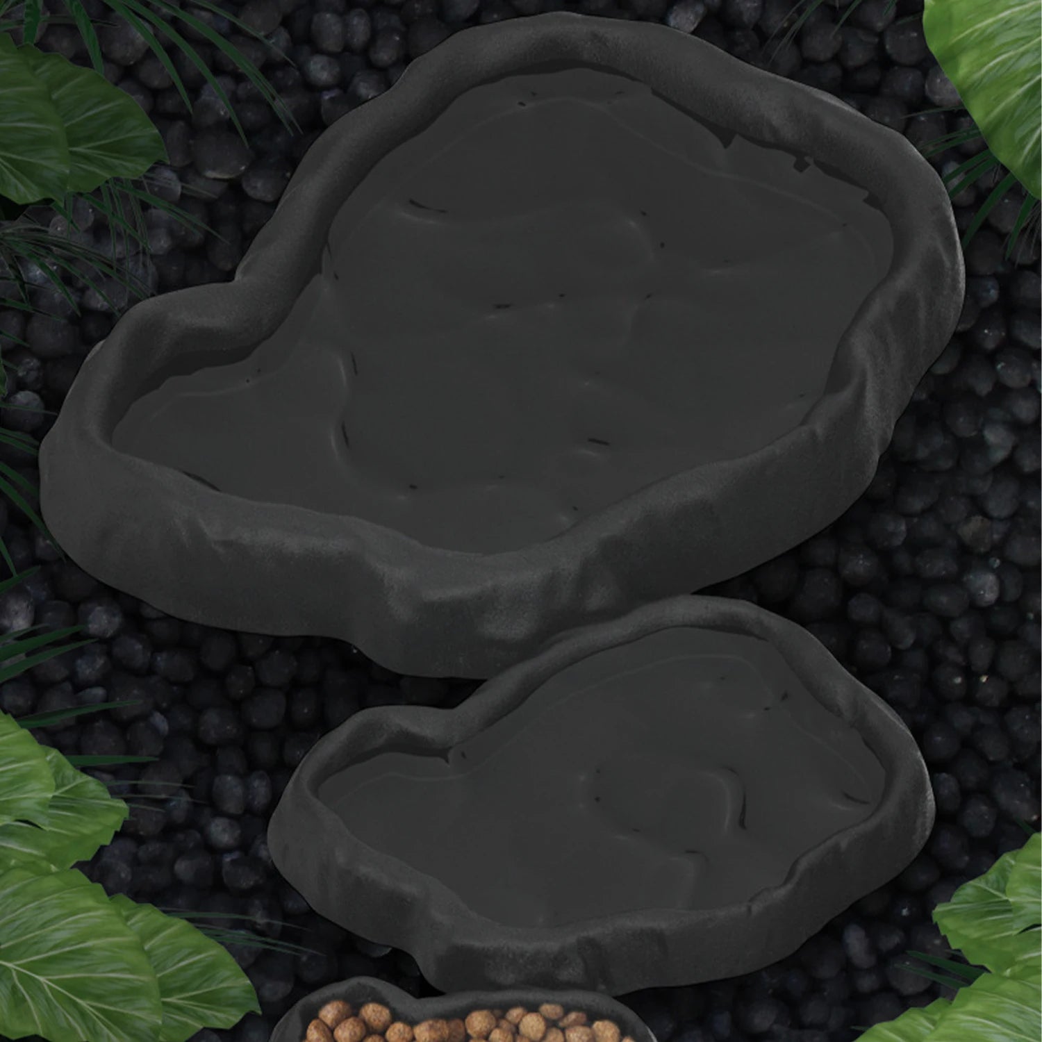 2-Pack Imitation Rock Feeder Bowls — Reptile Food & Water Dishes
