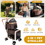 Double Pet Stroller for Dogs & Cats — Foldable 3-in-1 Convertible Carrier with Shockproof Wheels & Brake