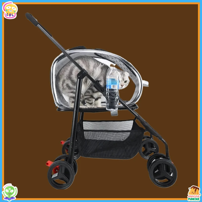 4-Wheel Foldable Jogger Pet Stroller with Detachable Basket for Small & Medium Dogs & Cats — Lightweight