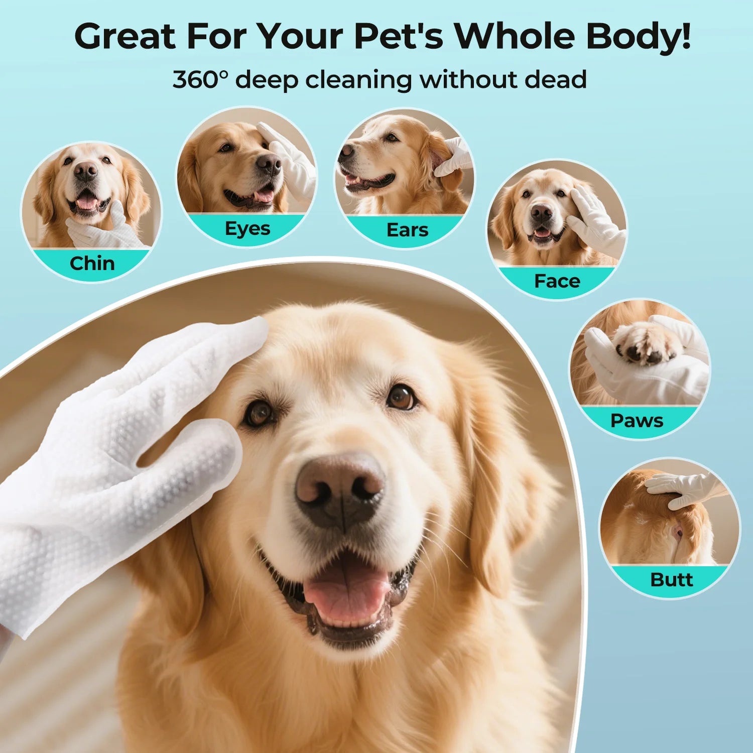 No-Wash Pet Cleaning Gloves — Pack of 6 Disposable Grooming Wipes