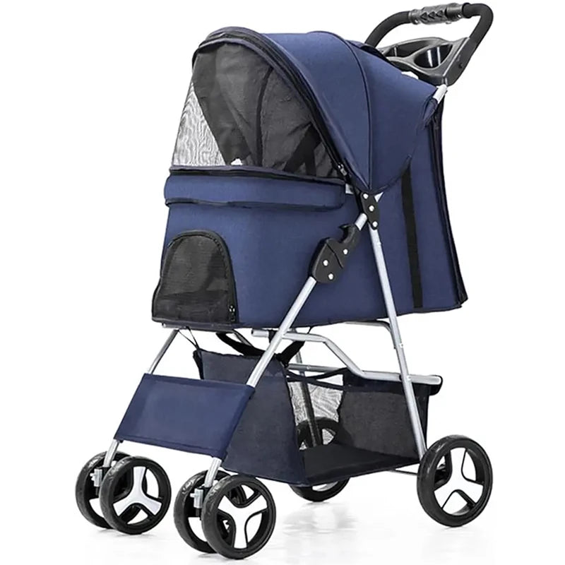 4-Wheel Pet Jogger Stroller with Cup Holder & Storage Basket — Travel Pushchair for Small & Medium Dogs & Cats
