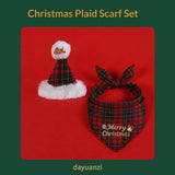 Christmas Plaid Bandana Bib & Hat Set for Dogs & Cats