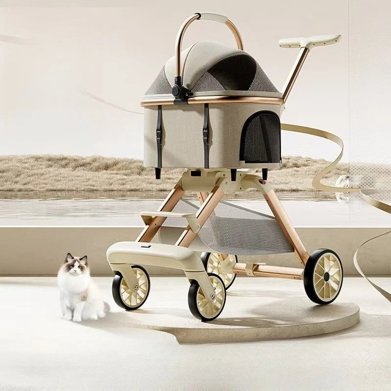 Lightweight Aluminum Alloy One-Click Foldable Pet Stroller — Universal Detachable Carrier for Dogs & Cats
