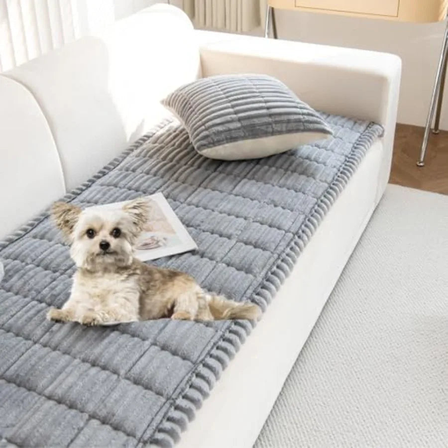 Faux Fur Dog Couch Cover with Non-Slip Backing