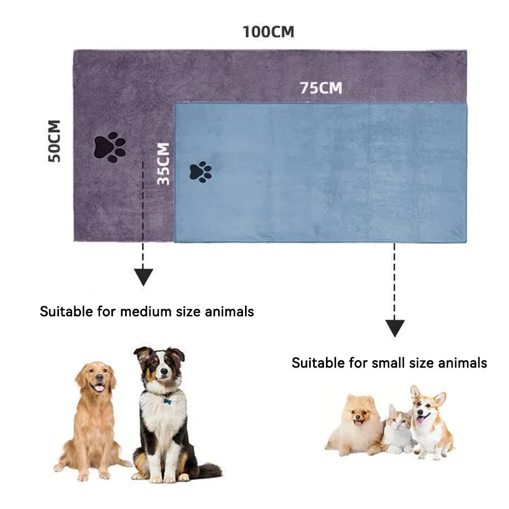 Embroidered Microfiber Pet Bath Towel — Super Soft, Two Sizes