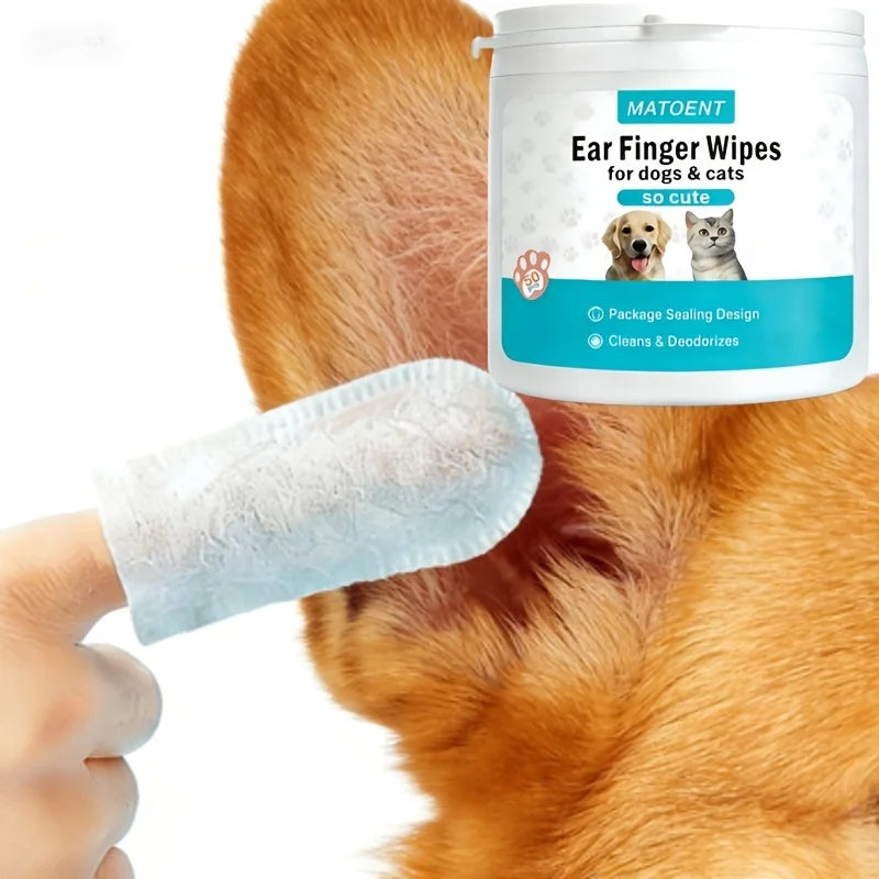 Fingertip Ear Cleaning Wipes for Cats & Dogs — 50-Count, Mite Removal
