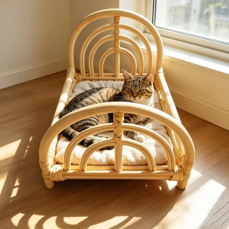 Mini Rattan Cat Bed Frame for Kitten Photo Shoots