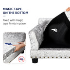 Deluxe Silver Velvet Dog Couch Sofa with Removable Cushion