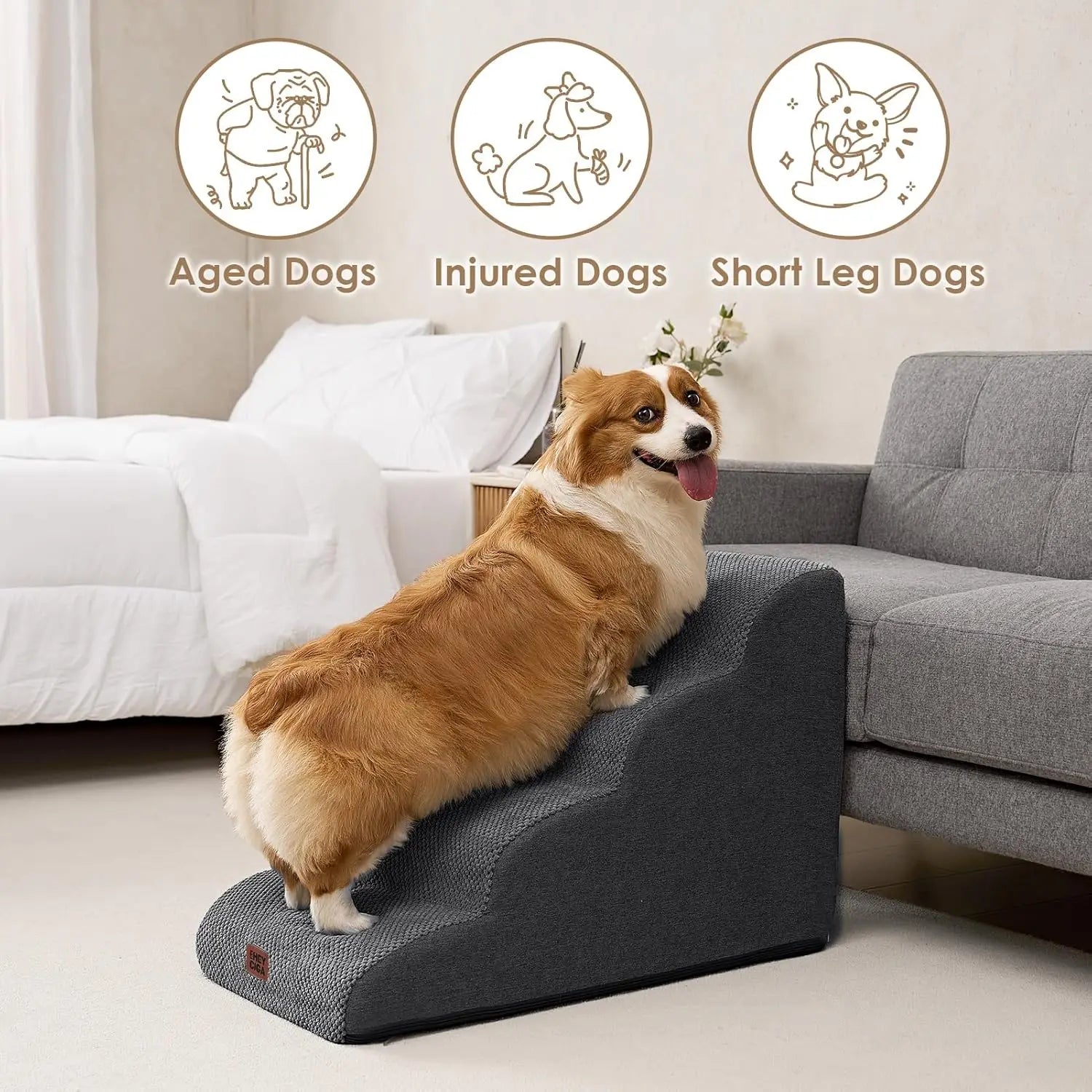 Curved Pet Stairs for High Beds (4-Step)