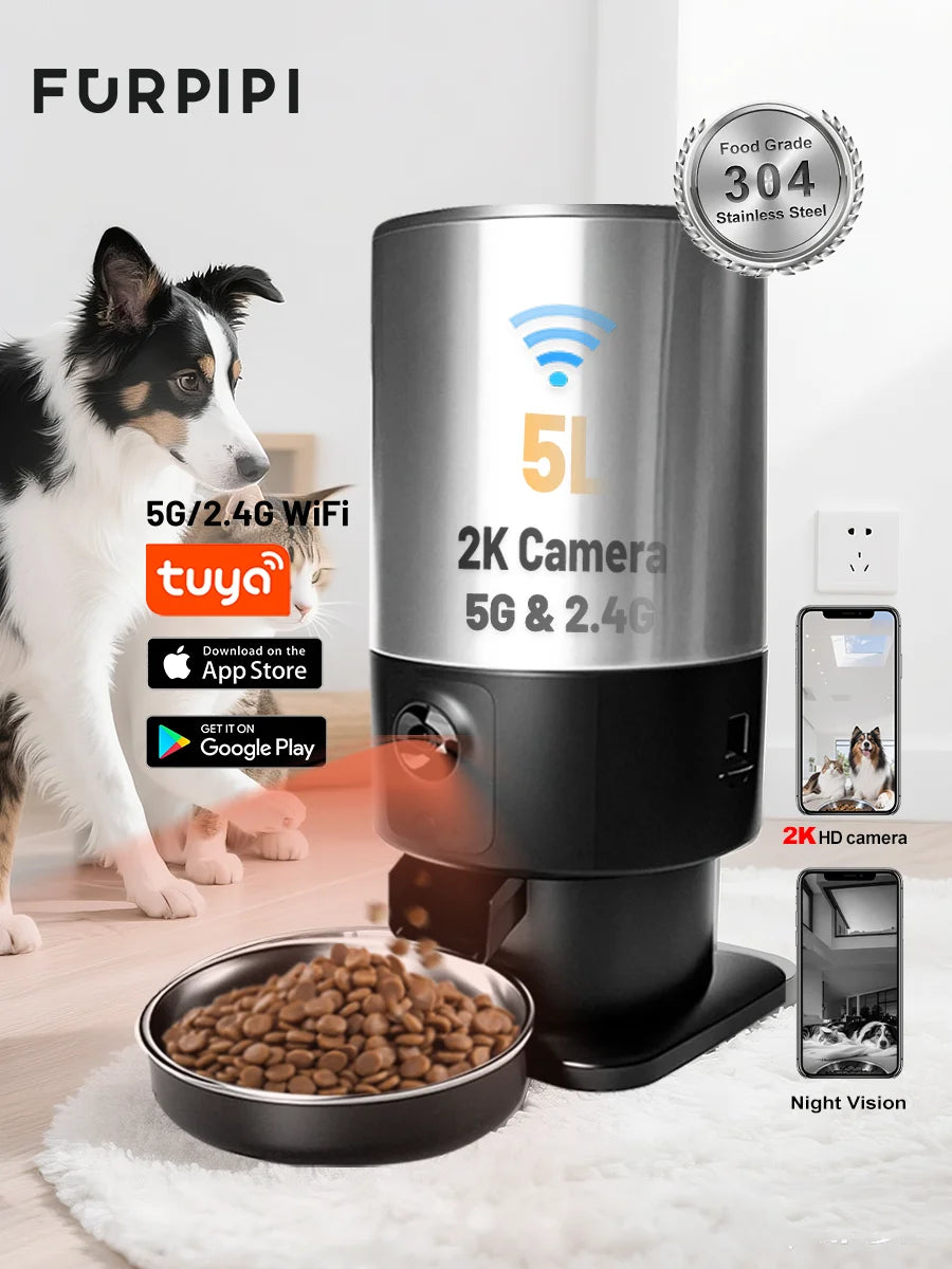 Automatic Pet Feeder with HD Camera (5L, 5G WiFi)